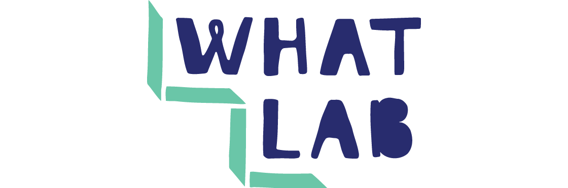 What Lab logo in handwritten sans serif text, over a green staircase